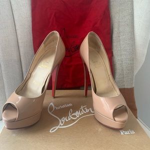 Christian Louboutin Lady Peep Patent Pump, Nude 36